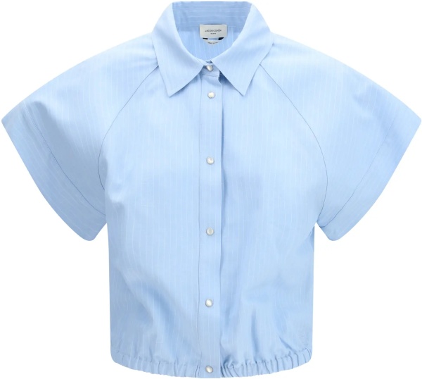 Camasa casual Short-sleeve Shirt in striped viscose and linen canvas