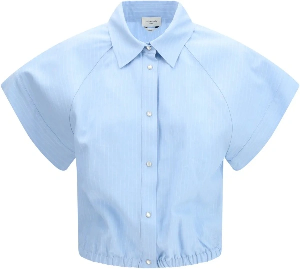 Camasa casual Short-sleeve Shirt in striped viscose and linen canvas