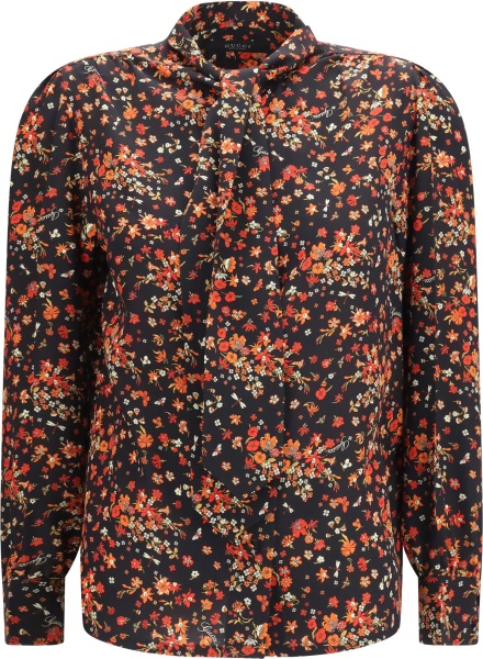 Camasa casual Silk Flora print Shirt with neck bow