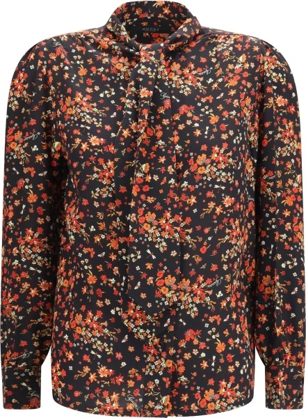 Camasa casual Silk Flora print Shirt with neck bow