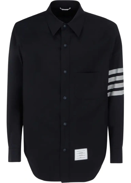 Camasa casual Thom Browne albastra din lana si bumbac