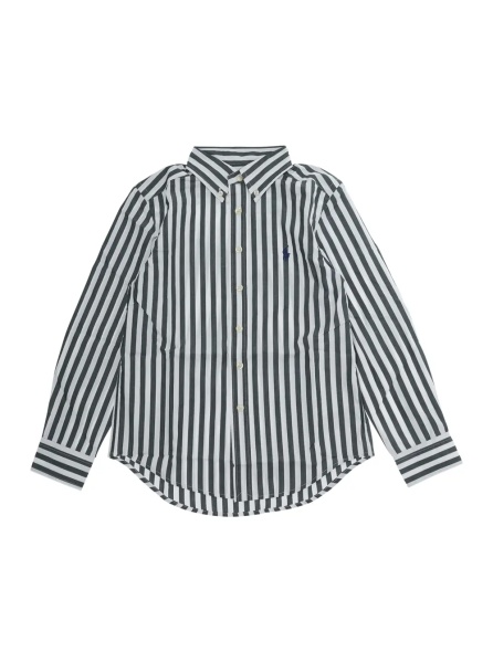 Camasa green Shirt with Pony logo on the front and striped Motif in cotton Boy