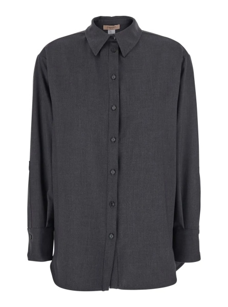 Camasa Grey Shirt with Classic Collar and Logo Plaque on the Rear in Viscose Blend Stretch Woman