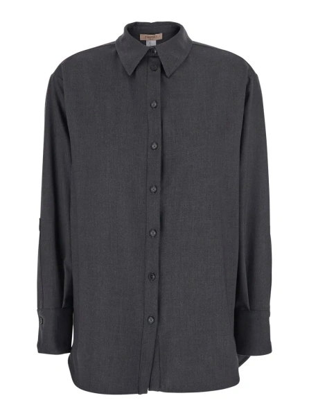 Camasa Grey Shirt with Classic Collar and Logo Plaque on the Rear in Viscose Blend Stretch Woman