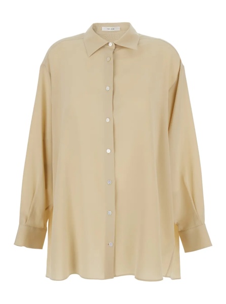 Camasa 'Luka' Beige Shirt with Classic Collar and Buttoned Cuffs in SIlk Woman