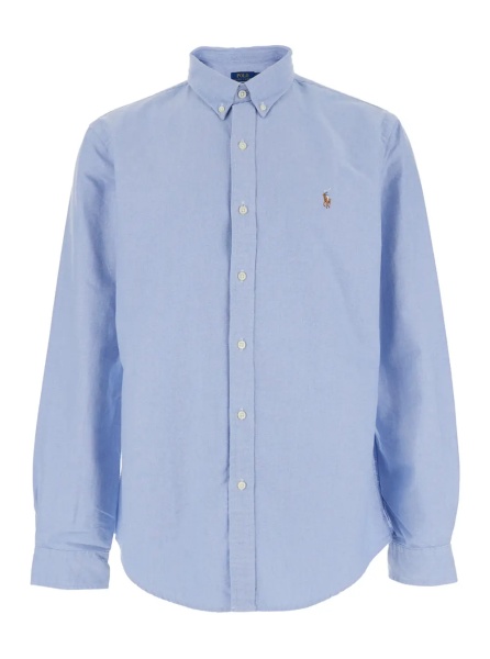 Camasa Shirt 'Slim Fit Oxford' Light Blue with Button Down Collar and Embroidery on the Front in Cotton Men
