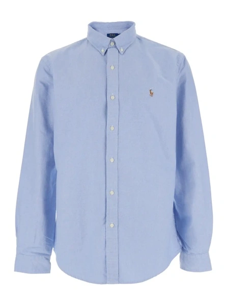 Camasa Shirt 'Slim Fit Oxford' Light Blue with Button Down Collar and Embroidery on the Front in Cotton Men