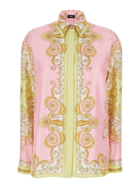 Camasa Shirt with Pointed Collar and All-Over Baroque Print in Multicolor Silk for Women