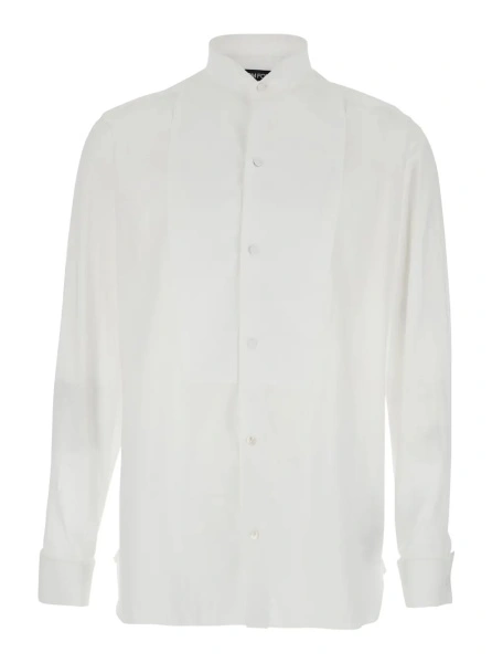 Camasa White Long-Sleeved Shirt with Tone-on-Tone Button Closure in Cotton for Men