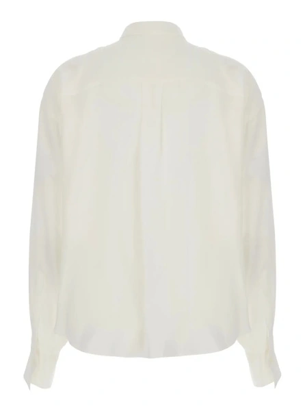 Camasa White Shirt with pointed collar with Monil and removable bow tie on the front in silk for women
