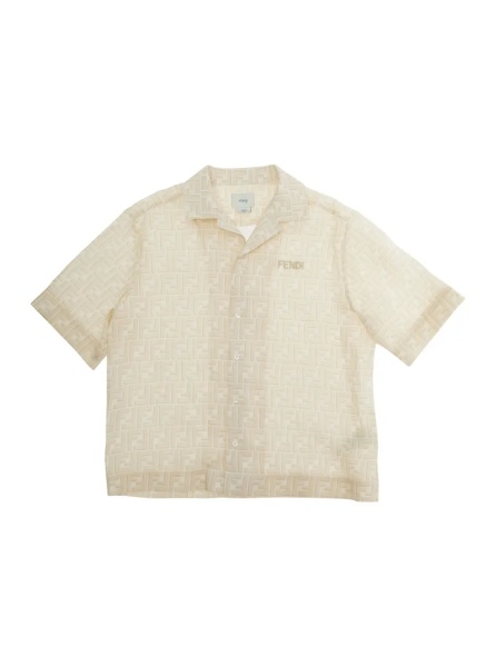 Camasa Yellow Shirt with logo lettering and all-over FF motif in linen boy