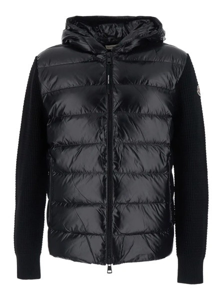 Cardigan black Cardigan with zip and logo patch on the sleeve in tech fabric and wool blend men