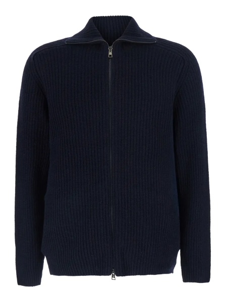 Cardigan Blue Cardigan with zip closure and ribbed texture in Blend wool for men
