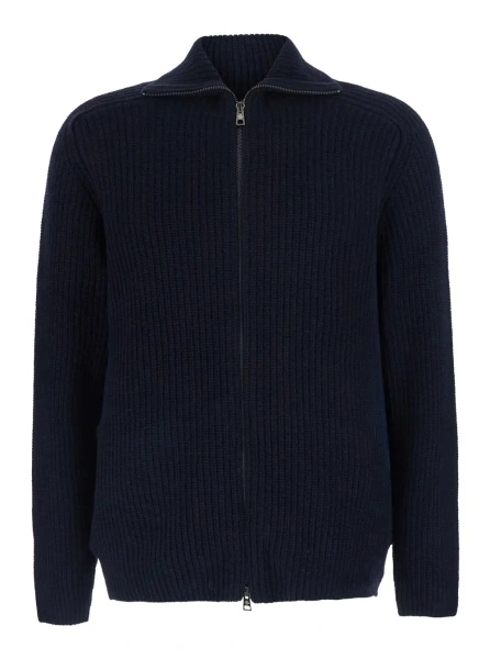 Cardigan Blue Cardigan with zip closure and ribbed texture in Blend wool for men