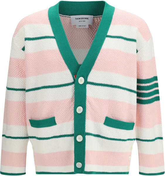 Cardigan Classic Stripe Seed Stitch V Neck Cardigan