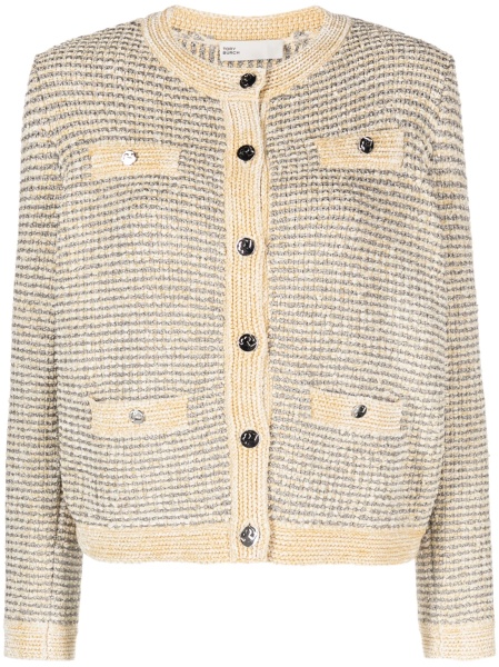 Cardigan Tory Burch neutru din fibre metalice si vascoza