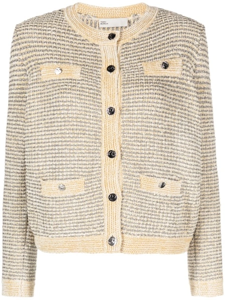 Cardigan Tory Burch neutru din fibre metalice si vascoza
