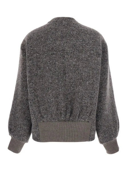 Cardigane Grey cardigan with bomber collar and elasticated hem in wool blend for women