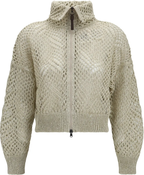 Cardigane Open-knit Zip-up Cardigan