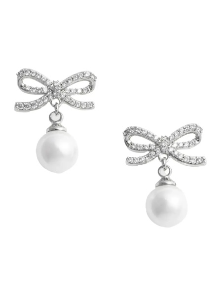 Cercei Silver Colored Earings with Bow Silhouette and Pearl Embellishment in Copper Woman