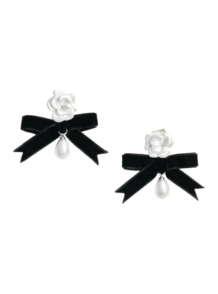 Cercei white Earrings with pearls and bow detail in bronze women