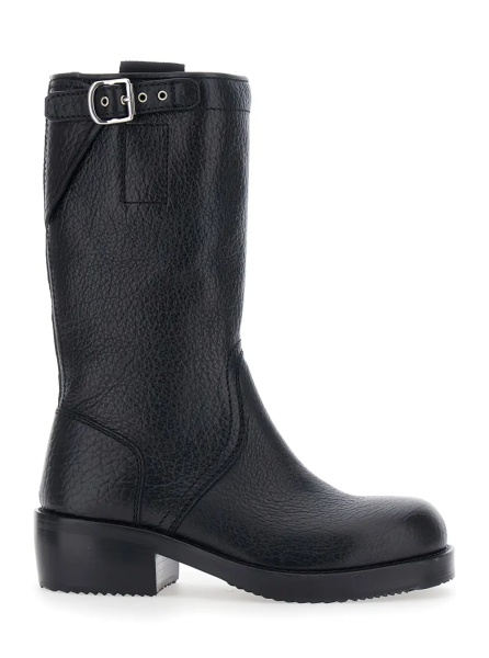 Cizme Black boots with decorative buckle and low heel in leather for women