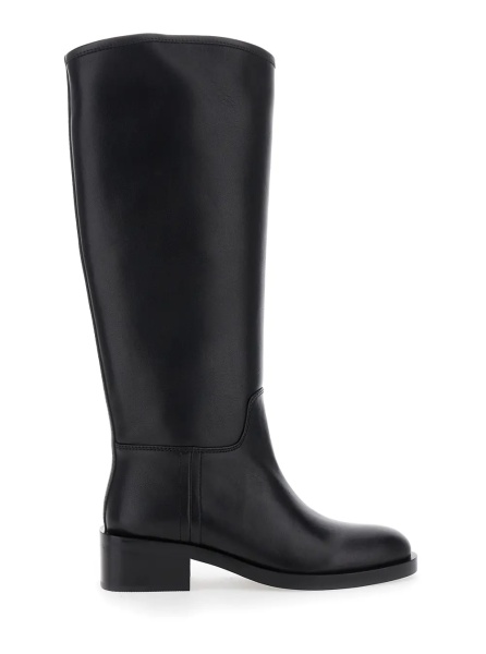 Cizme Black Knee High Boots with Block Heel in Leather Woman