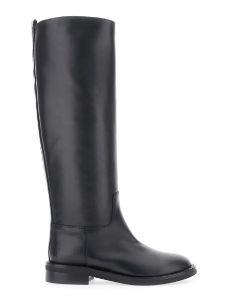 Cizme Black Leather Round Toe Slip-On Boots for Women