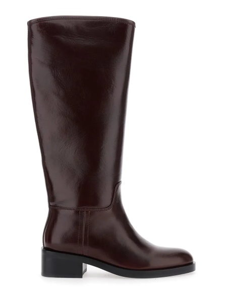 Cizme Brown Knee High Boots with Block Heel in Leather Woman