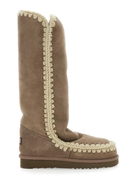 Cizme 'Eskimo' Grey Boots with Braided Effect and Logo Patch on the Rear in Leather Woman