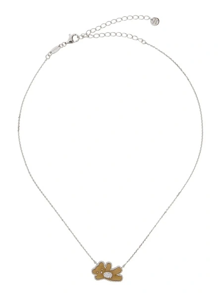 Coliere Beige Necklace with pendant with crystals and bear in metal for women