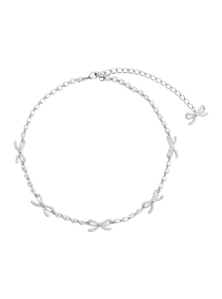 Coliere Necklace with Crystal and Bow Decoration in Silver-Colored Copper for Women