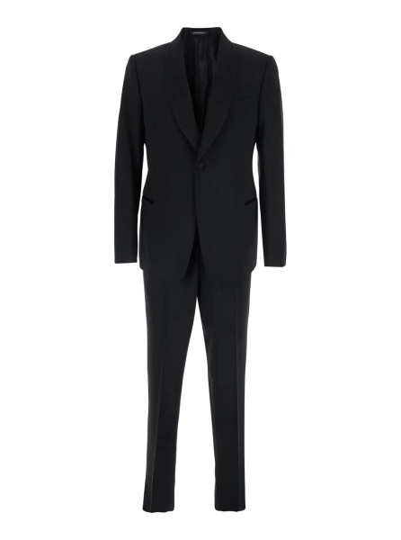 Costum Black Single-breasted Suit with Shawl Lapel in Wool for Men