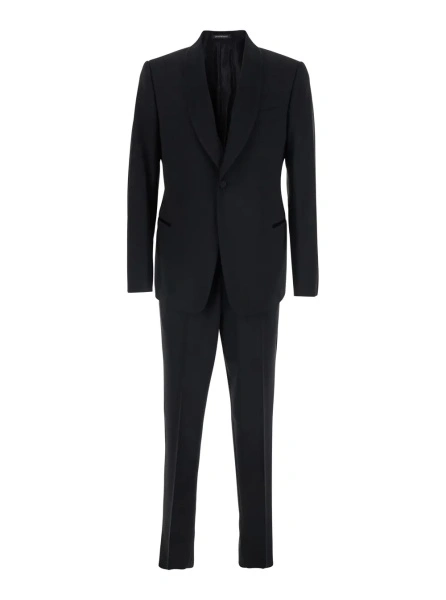 Costum Black Single-breasted Suit with Shawl Lapel in Wool for Men