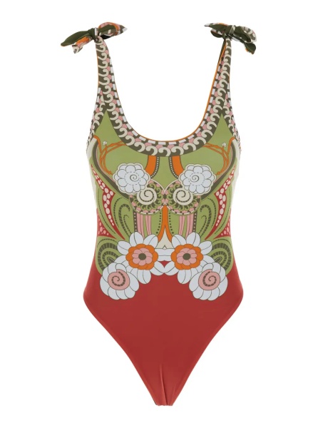 Costum de baie One-Piece Swimsuit with V-neck and thin straps, multicolor.