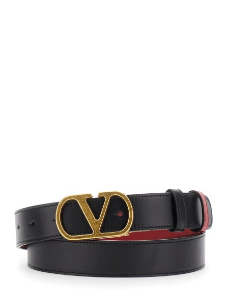 Curea Black Reversible Belt with VLogo Buckle in Leather Woman