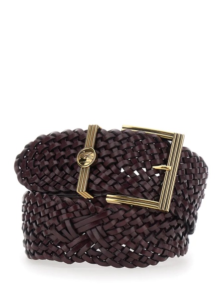 Curea Brown belt with woven design and Pegaso logo in leather for women