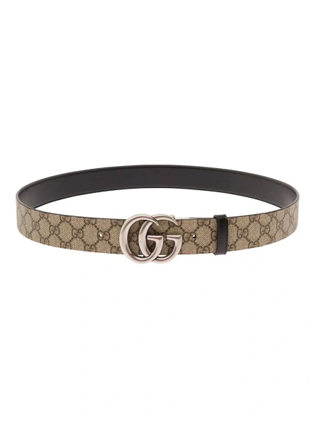 Curea Gucci bej din canvas GG si piele