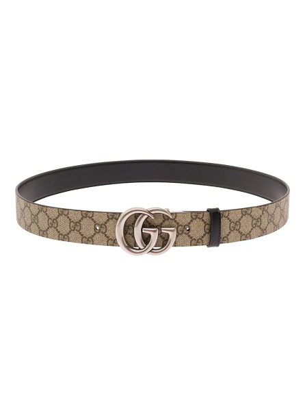 Curea Reversible Belt with Double G Buckle in GG Canvas and Beige Leather for Men