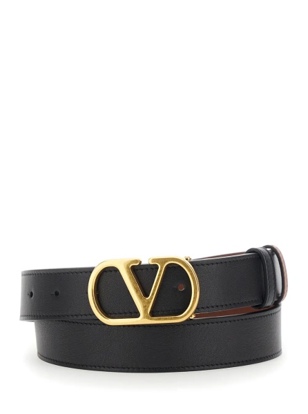 Curea Reversible Belt with VLogo Buckle in Black Leather for Women
