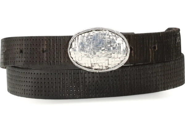 Curea Texture calfskin Belt with braided metal buckle