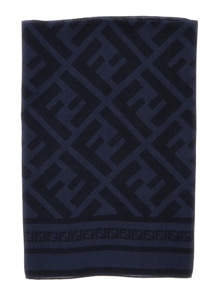 Esarfa Blue Scarf with FF Motif All-Over in Wool and Silk Blend for Men
