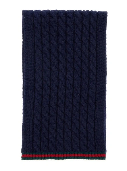 Esarfa Blue Scarf with Web Hem and Tricot Knitting in Wool Boy