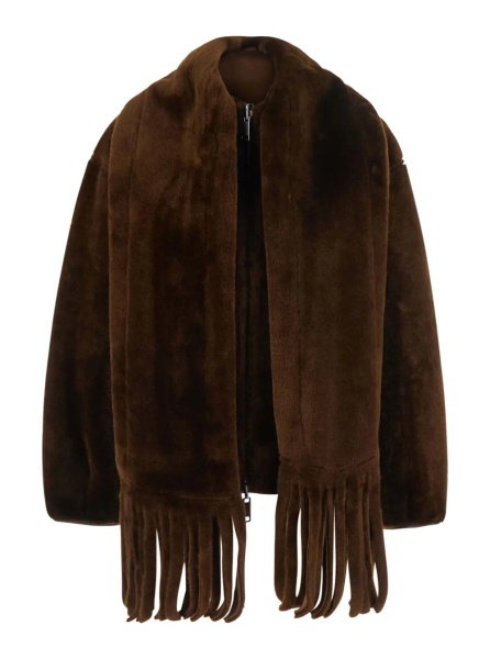 Esarfa Brown Fur Jacket with Scarf Collar and Reversible Design in faux-fur for Women