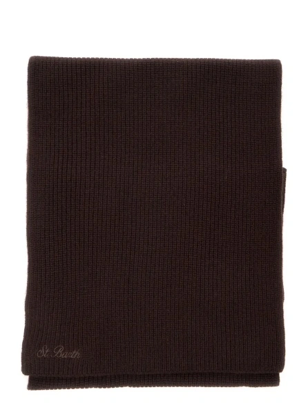 Esarfa Brown scarf with logo lettering and ribbed design in wool woman