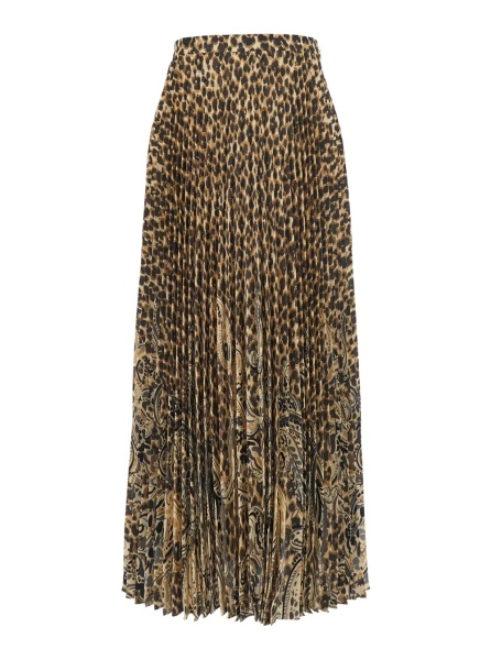 Fusta Brown High-Waisted Midi Skirt with All-Over Leopard Motif in Tech Fabric Women