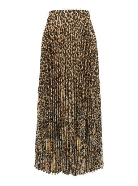 Fusta Brown High-Waisted Midi Skirt with All-Over Leopard Motif in Tech Fabric Women