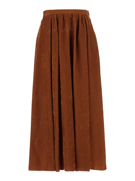 Fusta Brown pleated long skirt in corduroy for women