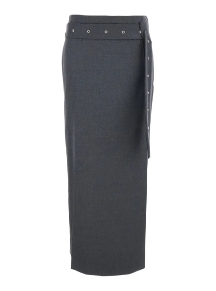 Fusta Grey Skirt with Waist Belt in Fabric Woman