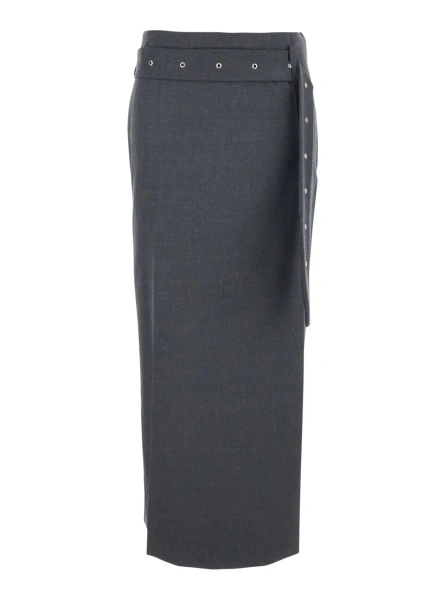 Fusta Grey Skirt with Waist Belt in Fabric Woman
